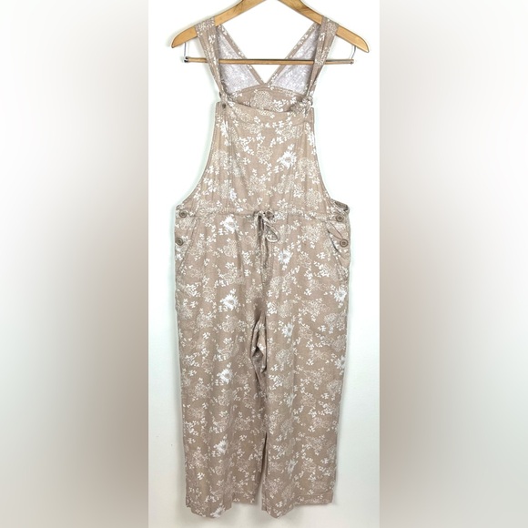 Vintage 90’s Neutral Floral Linen Blend Relaxed Jumpsuit Overalls - Picture 10 of 16